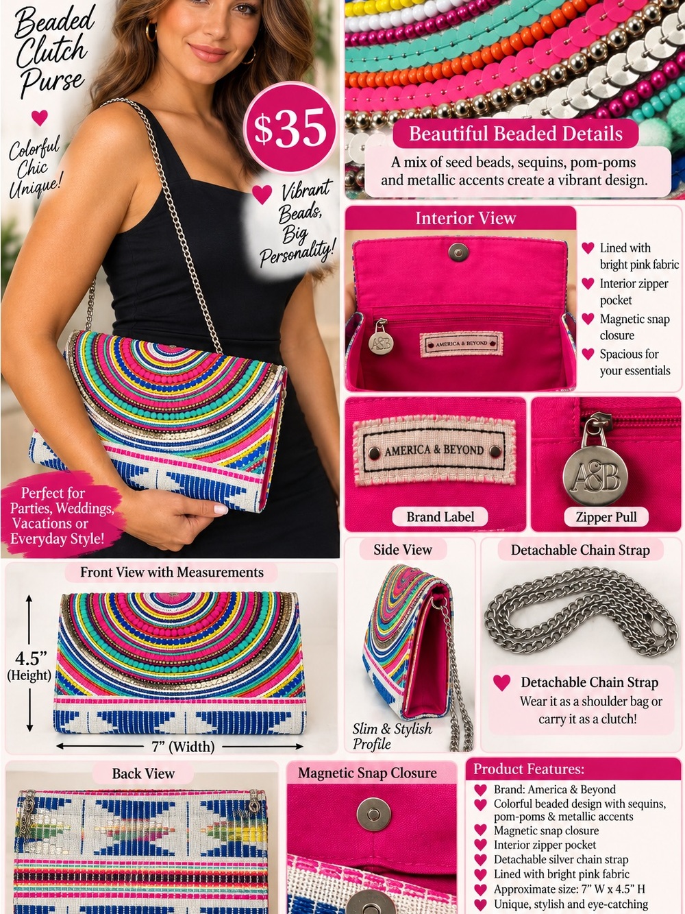 Multicolor Beaded Clutch Purse-pre-love